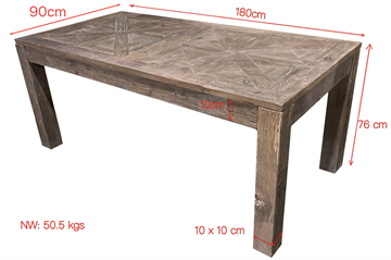 Spisebord i genbrugs elmetræ 180x90x76 cm